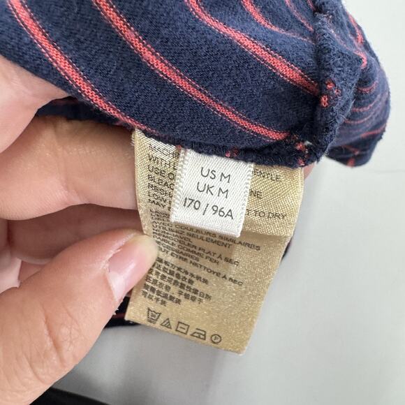 J by Anthropologie Shirt Womens Medium Navy Stripe Peplum Ruffle Short Sleeve - Picture 4 of 8